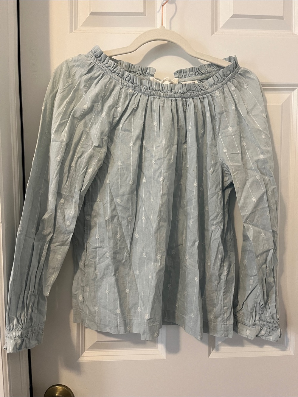 J. Crew Light Cream Pintuck Embroidered Smocked-Neck Blouse